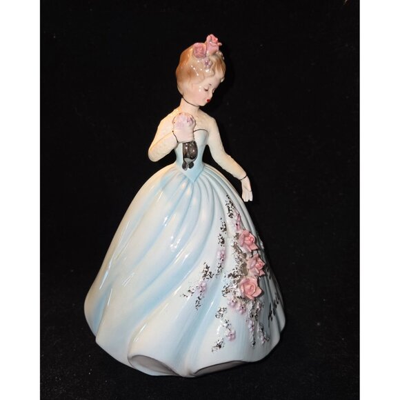 25th Anniversary Josef Orig blue lady Music Box Figurine With Rotating Base & Pi - Picture 2 of 5